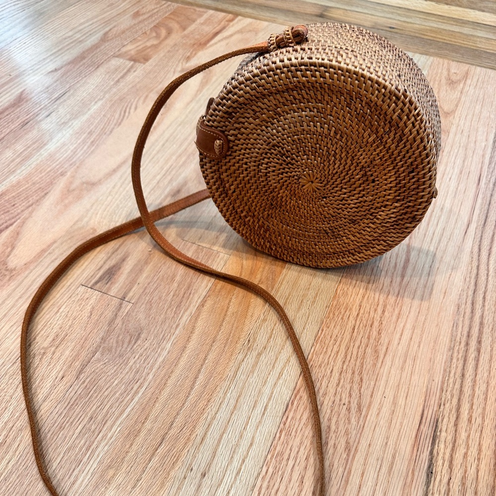 Handwoven Round Rattan Crossbody Bag